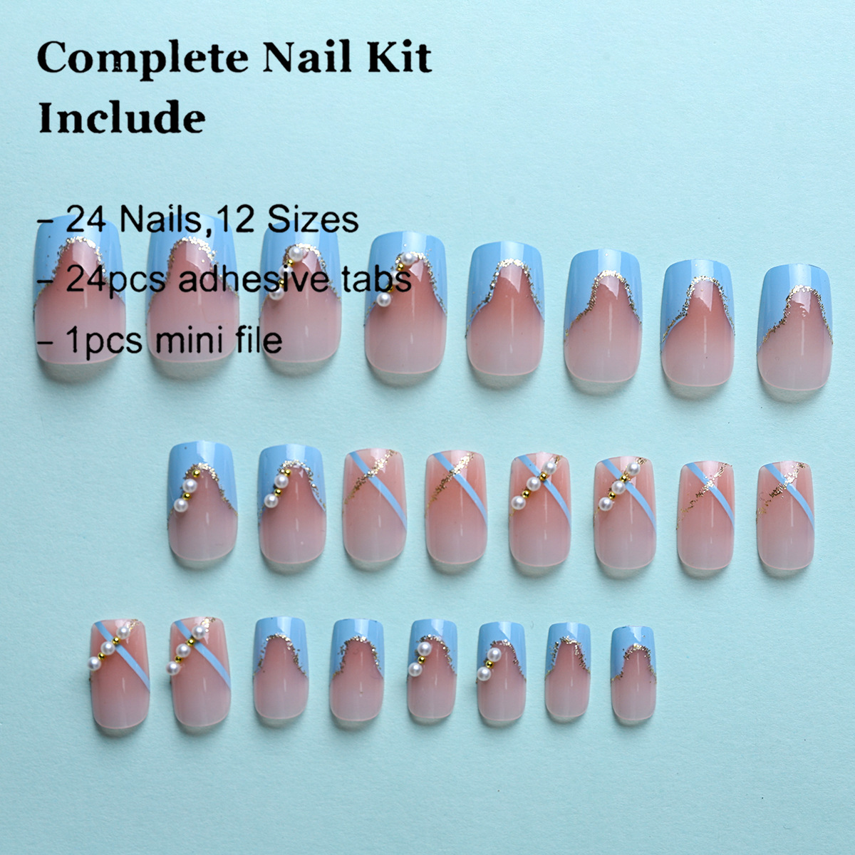Manicure simple inswind usa manicure azul claro perla francesa usa manicure pieza de producto terminado parche manicure pieza