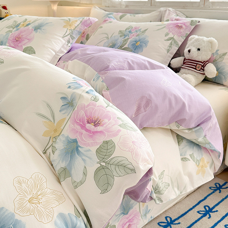 2024 nuevo invierno pequeño y fresco cama de algodón de cuatro piezas funda de edredón de algodón puro sábana ropa de cama de tres piezas