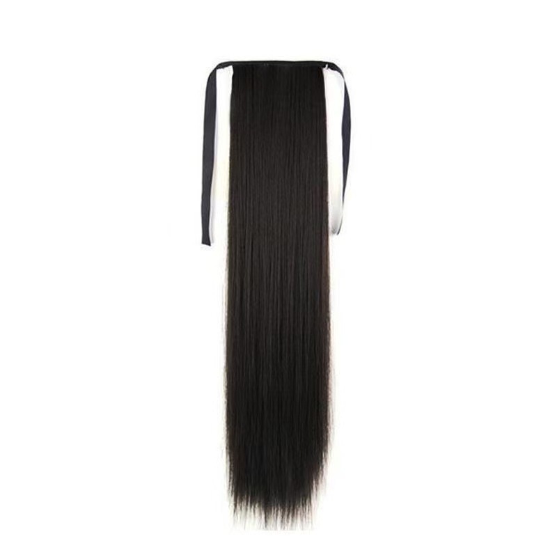 Peruca de cabello de mujer larga, cabello recto, cola de caballo, cinta invisible, rollo de flores de pera, cola de caballo, pelucina de cabello suelta, pelucina de cabello simulada, pelucina delgada
