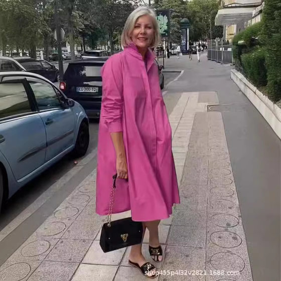 2023 European and American cross-border Amazon Women's simple loose shirt dress long sleeve C215