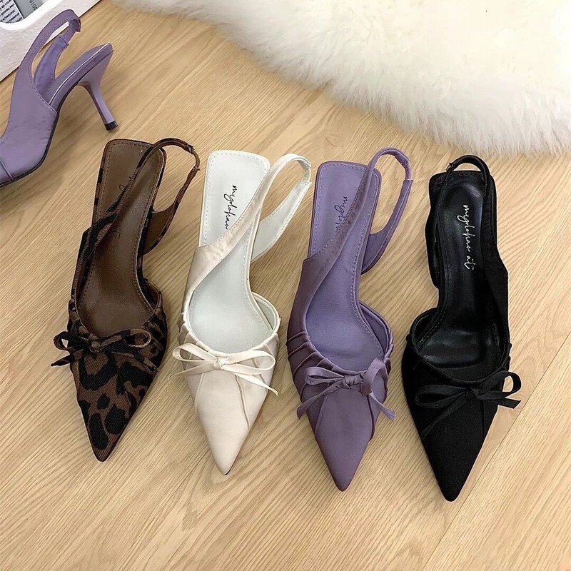Spring 2025 New French Style Baotou Sandals Thin Heeled Not Tired Feet Shallow Mouth Pointed Kitten Heeled Empty Shoes Women's Shoes