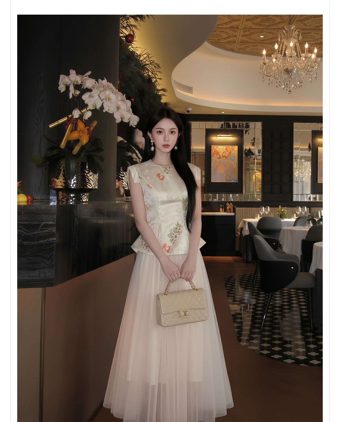 Bộ áo vest gile và chân váy lưới thêu hoa phong cách tân cổ điển — bộ đồ, nửa váy, Áo khoác màu mơ chi tiết 9