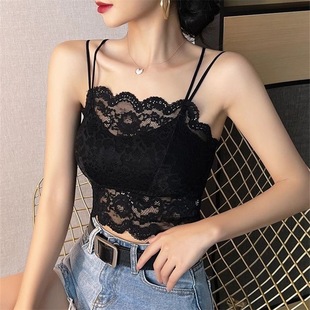 Black and White Lace Camisole with Beautiful Back, Strapless Bra with Chest Pads, Anti-Exposure, Wireless, Push-Up Bra for Young Girls