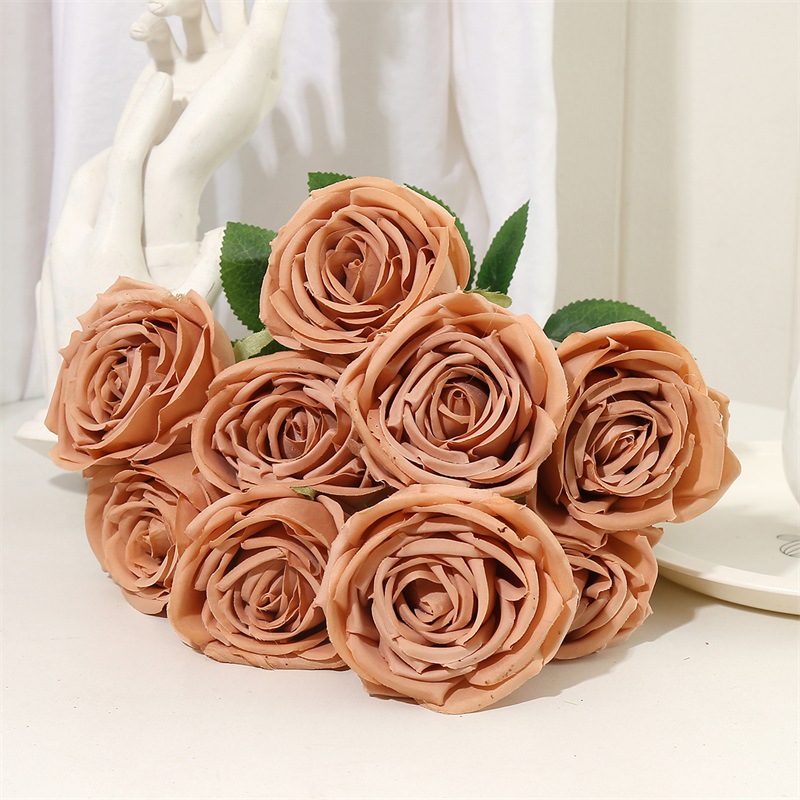 Multi-cabeza rosa artificial falso ramo flor pared de seda floral decoración de la boda manejar rojo naranja diez cabeza nueve cabeza