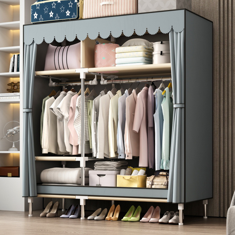 Simple Wardrobe Cloth Wardrobe Steel Pipe Bold Reinforced Rental Room Dormitory Single Cloth Wardrobe Storage Rack Wardrobe