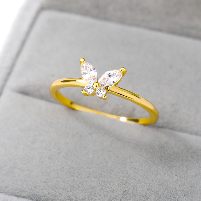 New Gold-plated Butterfly Zircon Ring display picture 2