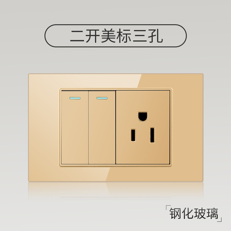 Taiwán estilo americano USB tipo-C interruptor de vidrio temperado dorado 118 tipo panel de toma de corriente de pared mexicana