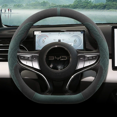 2025 Byd Seal Self-Driving: Steering wheel cover - byd-seal-type-d-black-and-green-ultra-thin-suede-style-default