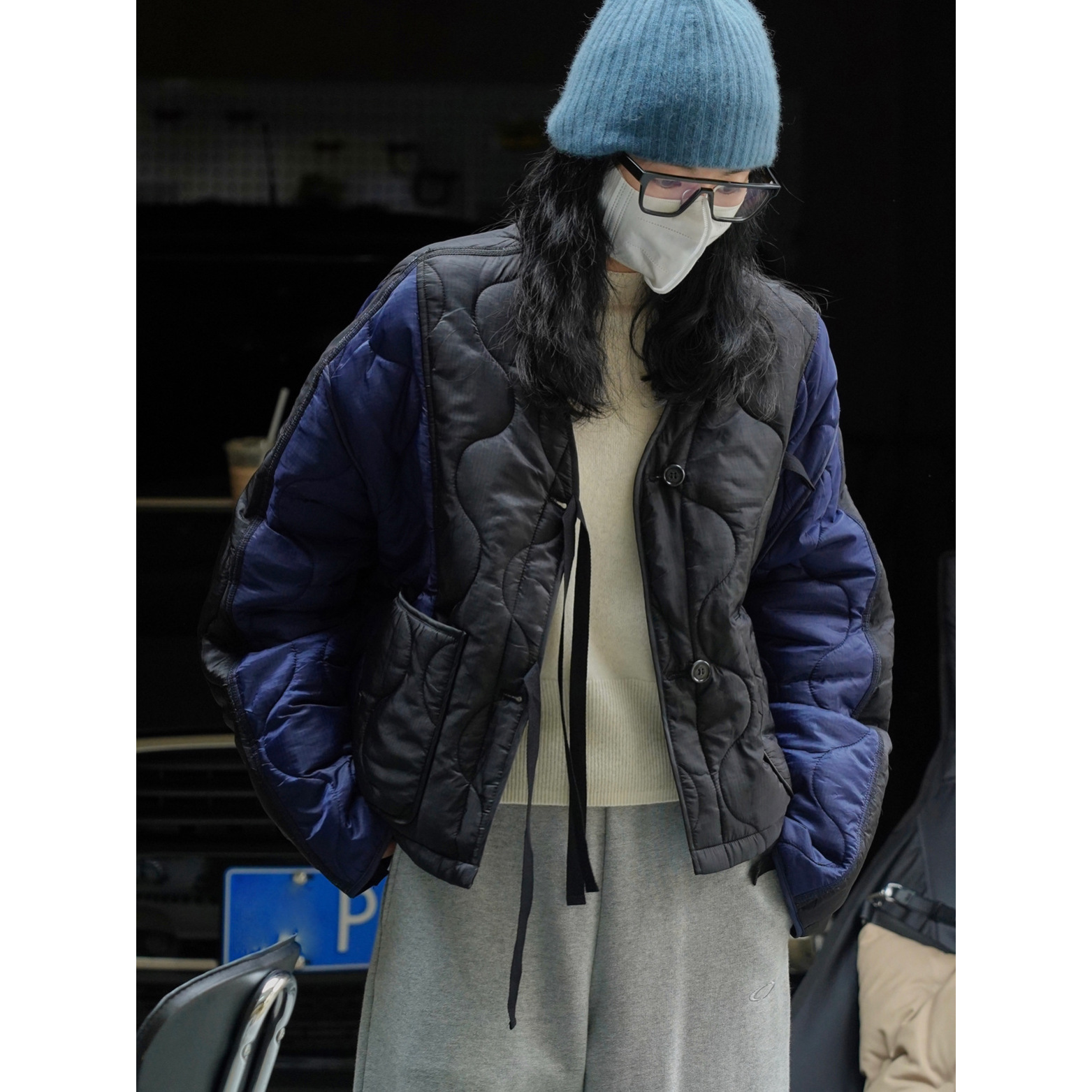 盧浮冬の新型日系街頭風菱格防寒保温郭形綿服のゆったりとした柔らかい肌のコート女性