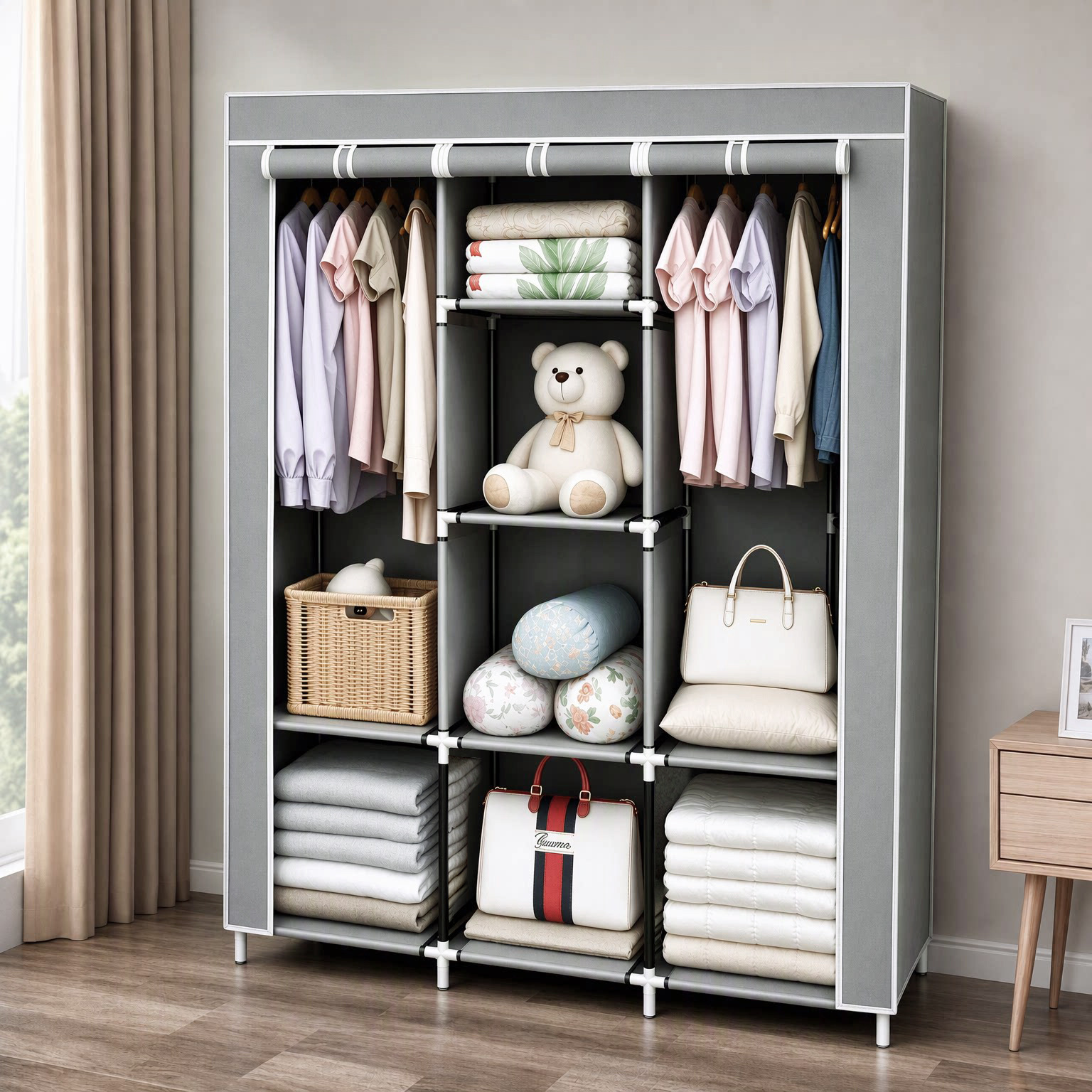 Wardrobe for Rental Apartments, Sturdy and Durable, Easy to Install, Wholesale Storage, Multi-Layer, Simple, Dust-Proof Small Wardrobe for Single-Person Dormitories