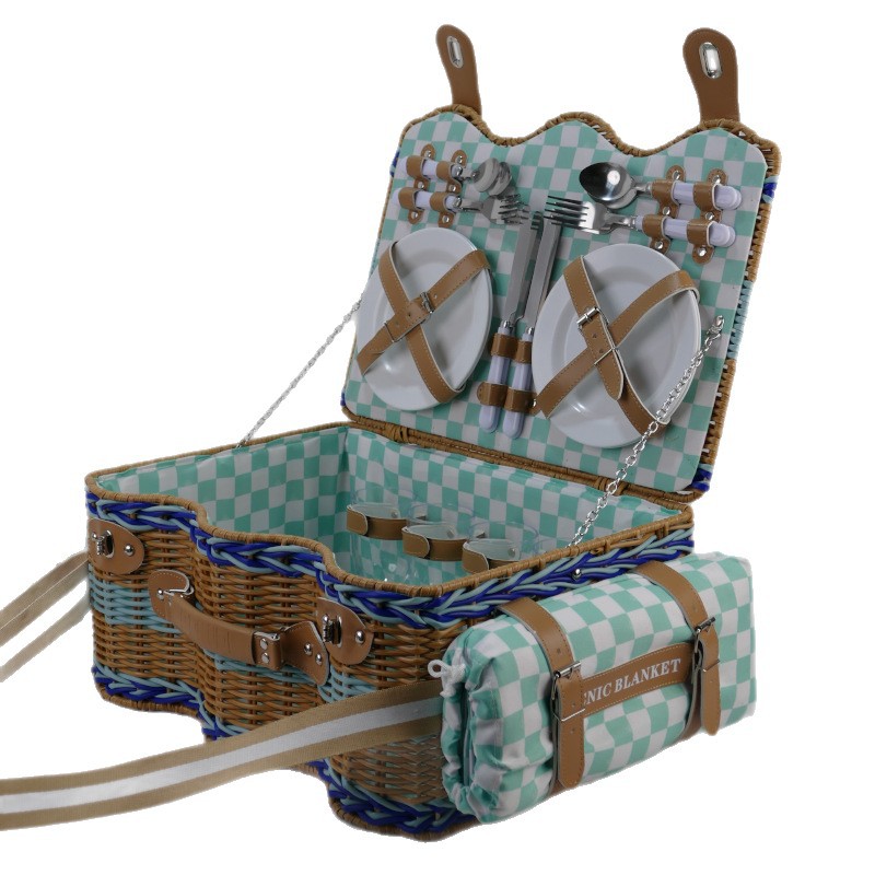 Picnic transfronterizo al aire libre preparación de cestas de almacenamiento camping picnic cestas con cubierta set picnic con paquete de hielo cojín picnic