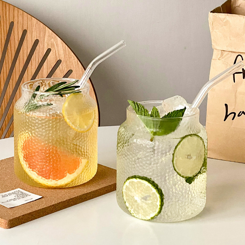 Inswind Red Hot Restaurant Taza de vidrio resistente al calor Taza de menú de frutas de gran capacidad Taza de café de hielo americano Taza de bebida de jugo