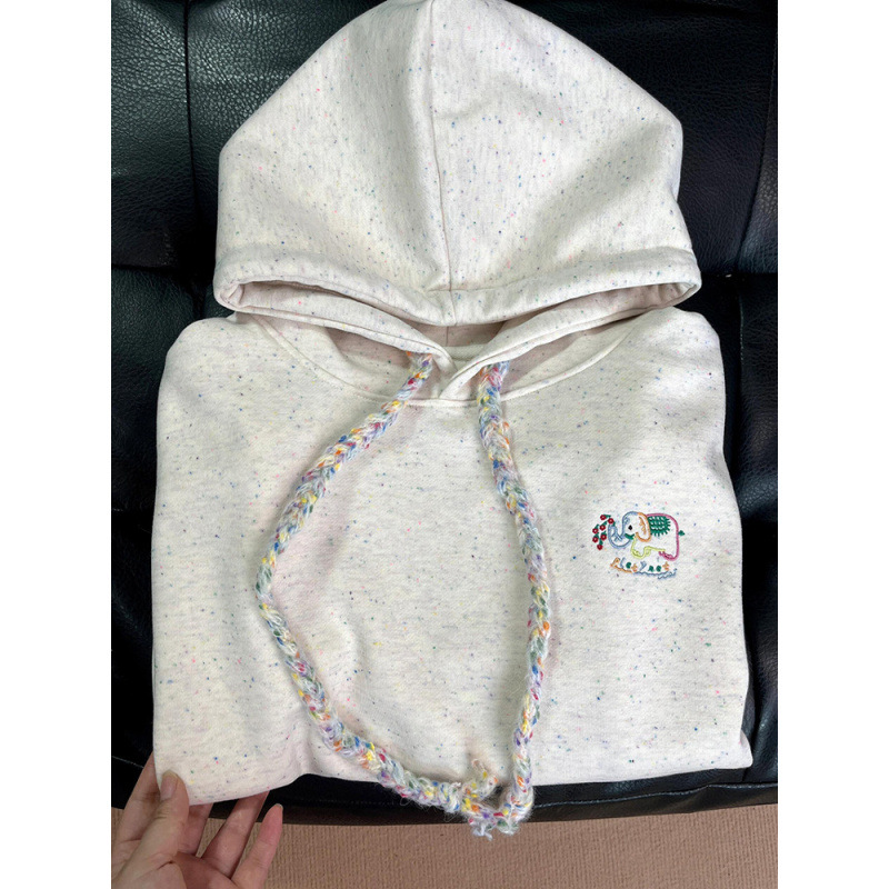 왕리 한국 스타일 달콤한 코끼리 자수 후드 스웨터 여성의 2024 가을 겨울 새로운 느슨한 한국 스타일 후드 인