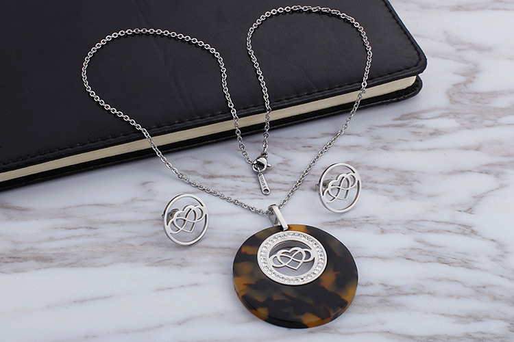 Fashion Water Droplets Heart Shape Titanium Steel Inlay Rhinestones Earrings Necklace 1 Set