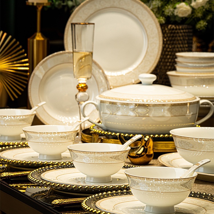 Jingdezhen Bone China Tableware Set 2025 New Style Light Luxury Ceramic Bowl and Dish Set for Home Housewarming