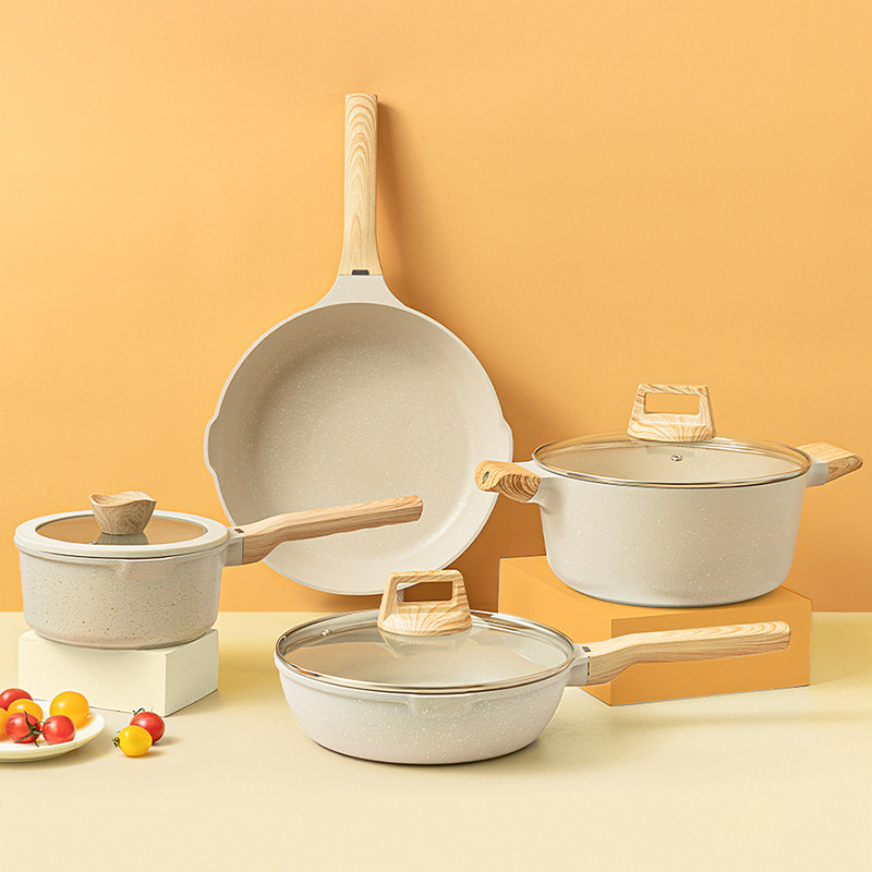 Olla antiadherente transfronteriza juego completo de ollas y utensilios domésticos, wok frito de piedra médica, olla de sopa, cocina de inducción, estufa de gas, olla especial