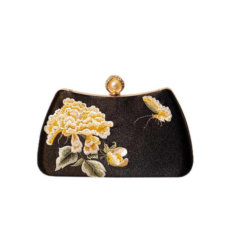 刺繍の花柄女性用バッグ、チャイナドレス、中華風イブニングバッグ、古風漢服、結婚式、宴会、三日月型の小さなスクエアバッグ、中国風刺繍|undefined