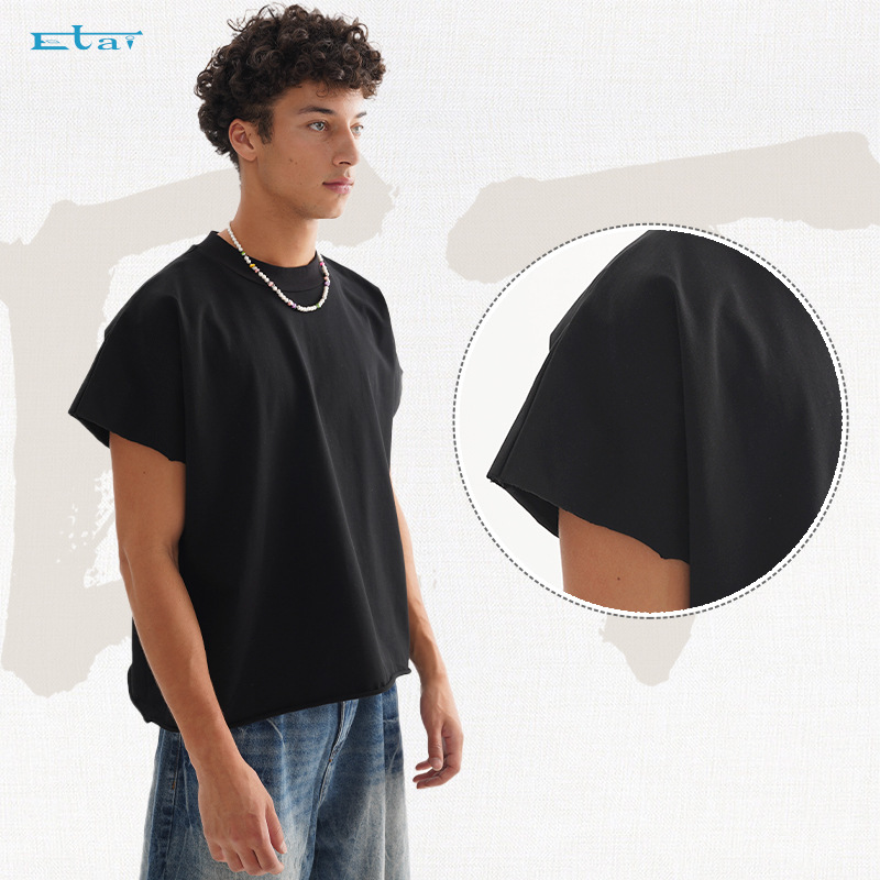 ETAI Hombre| Todos los colores sólidos corto suelto borde corto de manga corta calle de alta calidad pesada camiseta de algodón para hombres