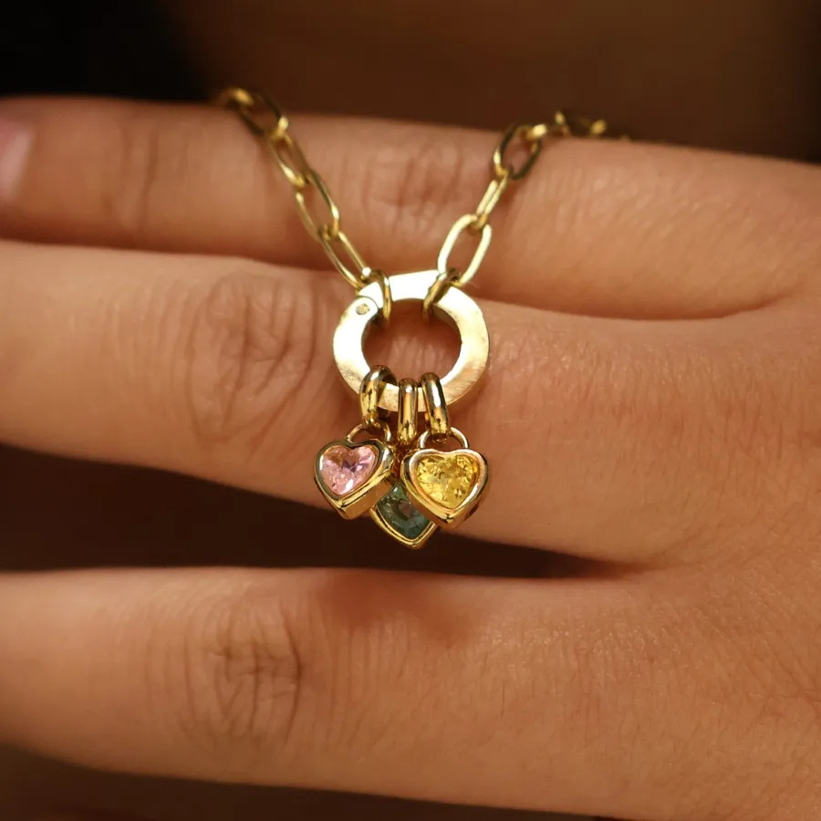 Electroplated Gold Plating Process Pendant, Chain Jewelry Making Type 1 Piece Titanium Steel Birthstone Heart Shape Pendant Chain