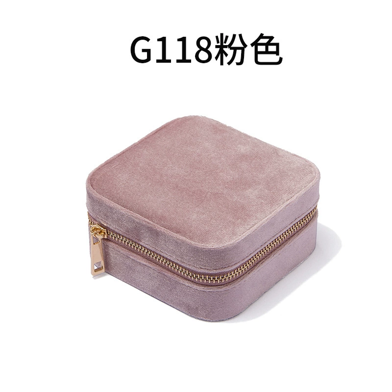 Jewelry storage box, handheld, removable ring insert, velvet‑style, zip closure