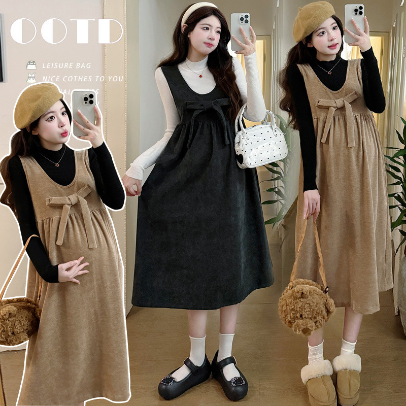 Maternity Wear Autumn and Winter Chenille Vest Dress Two-Piece Suit