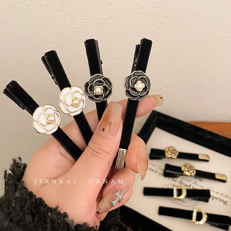 Velvet Camellia clip de alto grado temperamento horquilla femenina Otoño e Invierno flequillo lateral clip tocado horquilla clip lateral