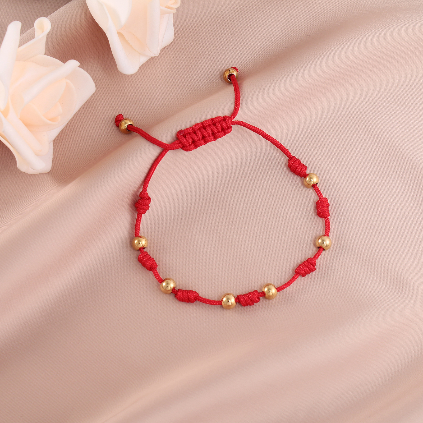 Geometric Pattern Unisex Gender Fashion Simple Stainless Steel Beaded Transfer Red Rope Bracelet