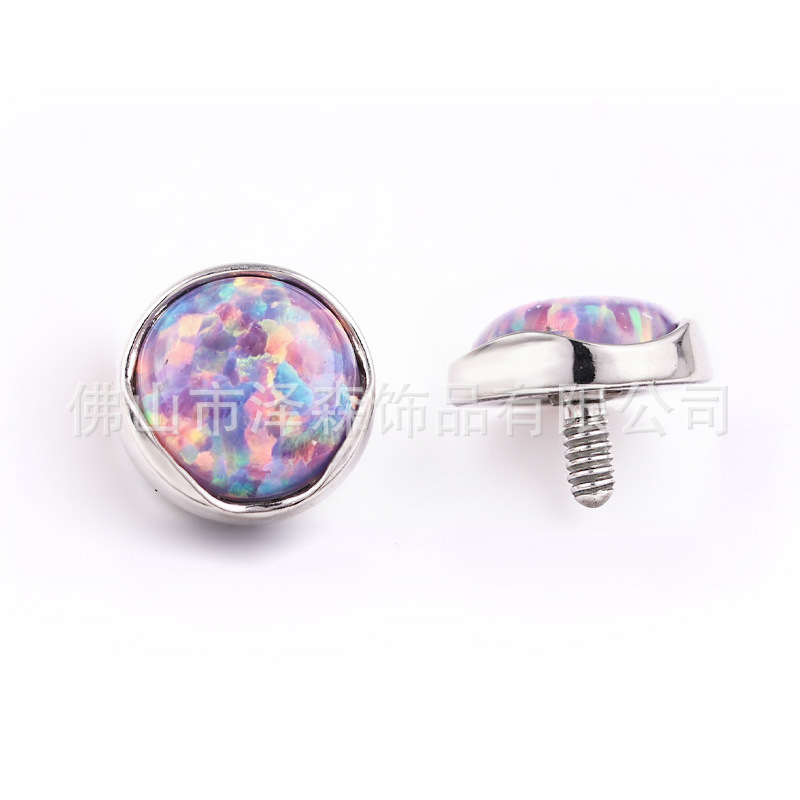 Zesen F136 Titanium Alloy Wavy Edge Opal Earrings Flats Tongue Nail Jewelry Lip Nail Body Piercing detail image 11