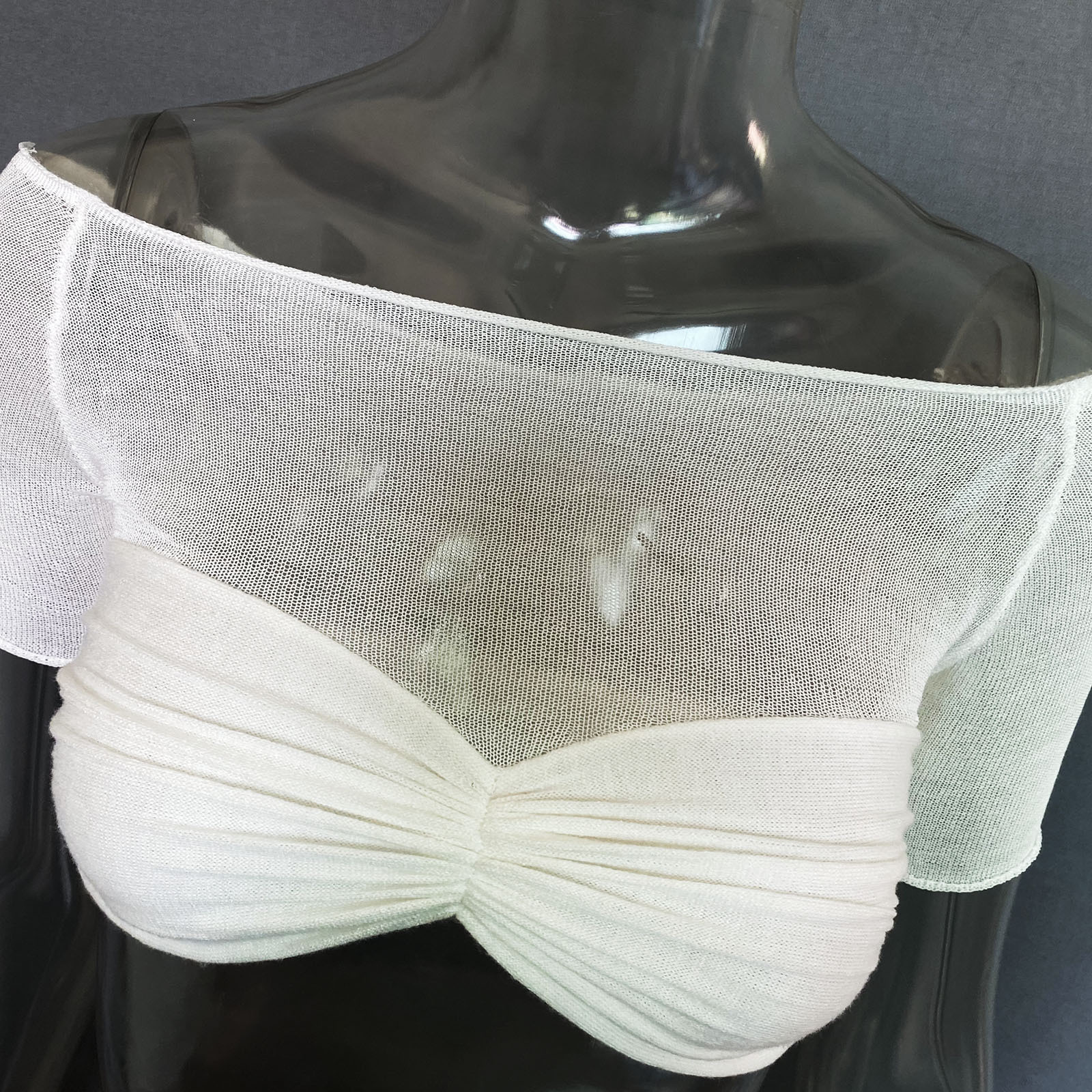 Spring Summer Women Clothes off-Shoulder Collar See Through Short Short Sleeve T Shirt