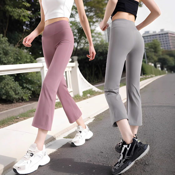 Cropped Pants Flared Pants Women's Yoga Pants Women's Summer Thin Outer Wear No Embarrassment Line High Waist Hip Lifting Fitness Running Micro