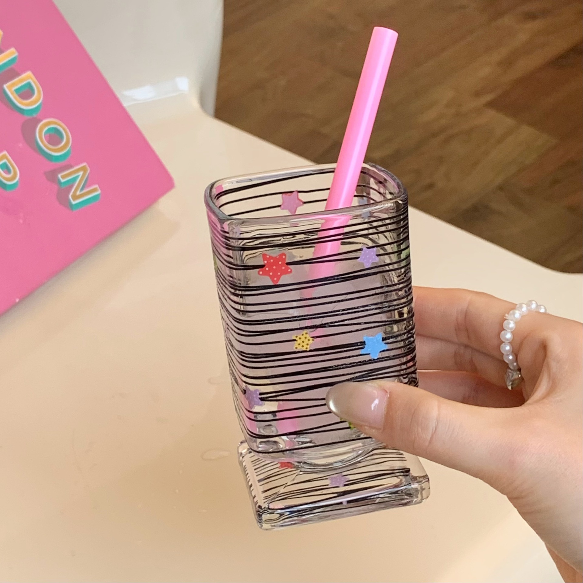 Cute Star Pattern Glass Cup For Juice And Milk Elegant Design_voghion.com