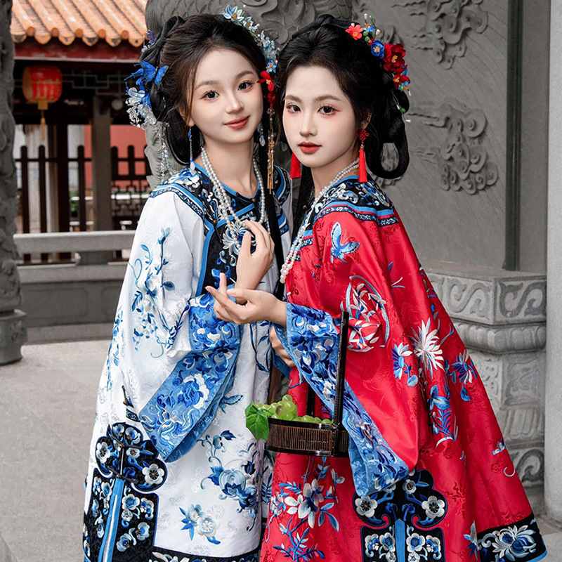 清汉女闺蜜照清代女装马面裙重工刺绣圆领紫色晋商少奶奶格格服装
