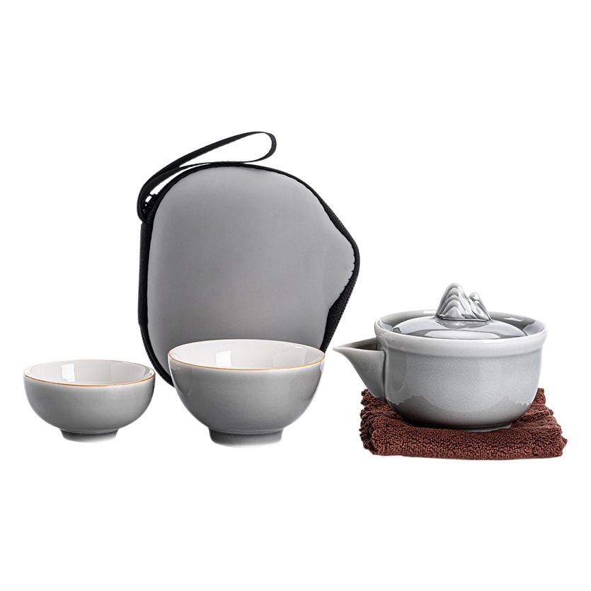 Hielo gris esmalte iceberg expreso taza japonesa simple una olla dos tazas portátil de viaje juego de té cerámica Kung Fu juego de té