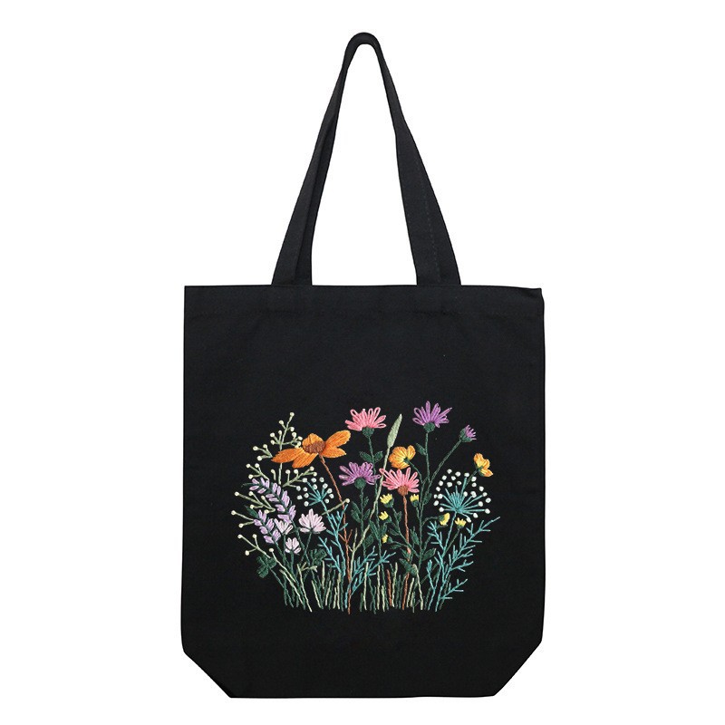 Hecho a mano DIY cinta bordada bolsa de lona Lu bordado solo hombro bolso tridimensional bordado flor lienzo mujer bolsa grande