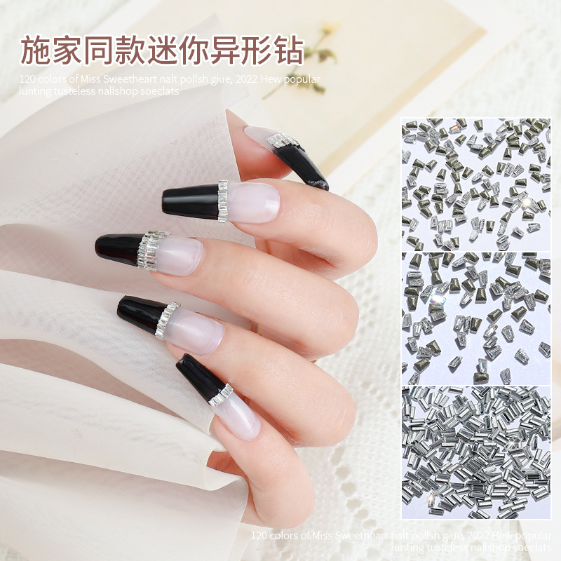 Shijia mismo estilo de uñas joyería plana lujo rhinestone Super brillante rectangular forma trapezoidal tamaño pequeño mezclado 50 unidades