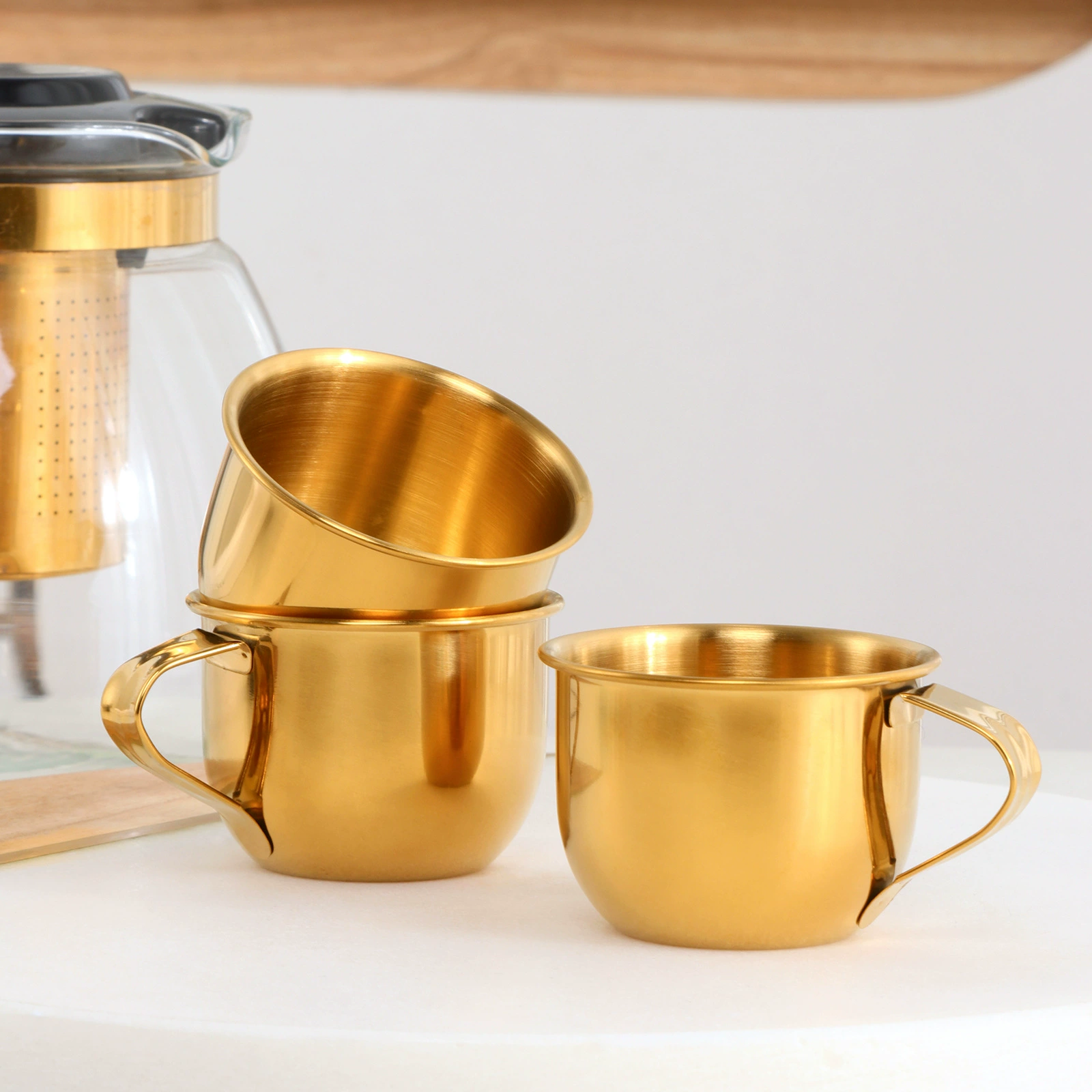 Корейский рис вино чаша 304 нержавеющая сталь специи одно ухо мини-чашка Золотая Ручка чашка бытовой напиток кружка