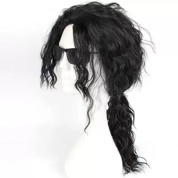 Michael Jackson Wig Rock Cosplay Parody Show Performance Stage Performance Mj Black Flip-Back Curly Hair