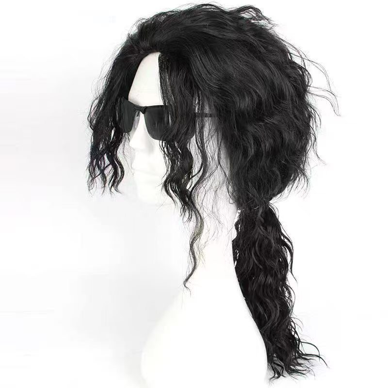 Michael Jackson Wig Rock Cosplay Parody Show Performance Stage Performance Mj Black Flip-Back Curly Hair