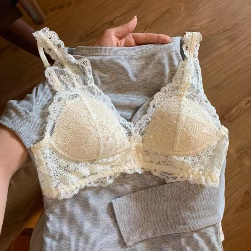 Pure Desire Style Lace Mesh Underwear Women's Thin Large Chest Small Comfortable Beautiful Back Sexy No Steel Ring Breathable Bra