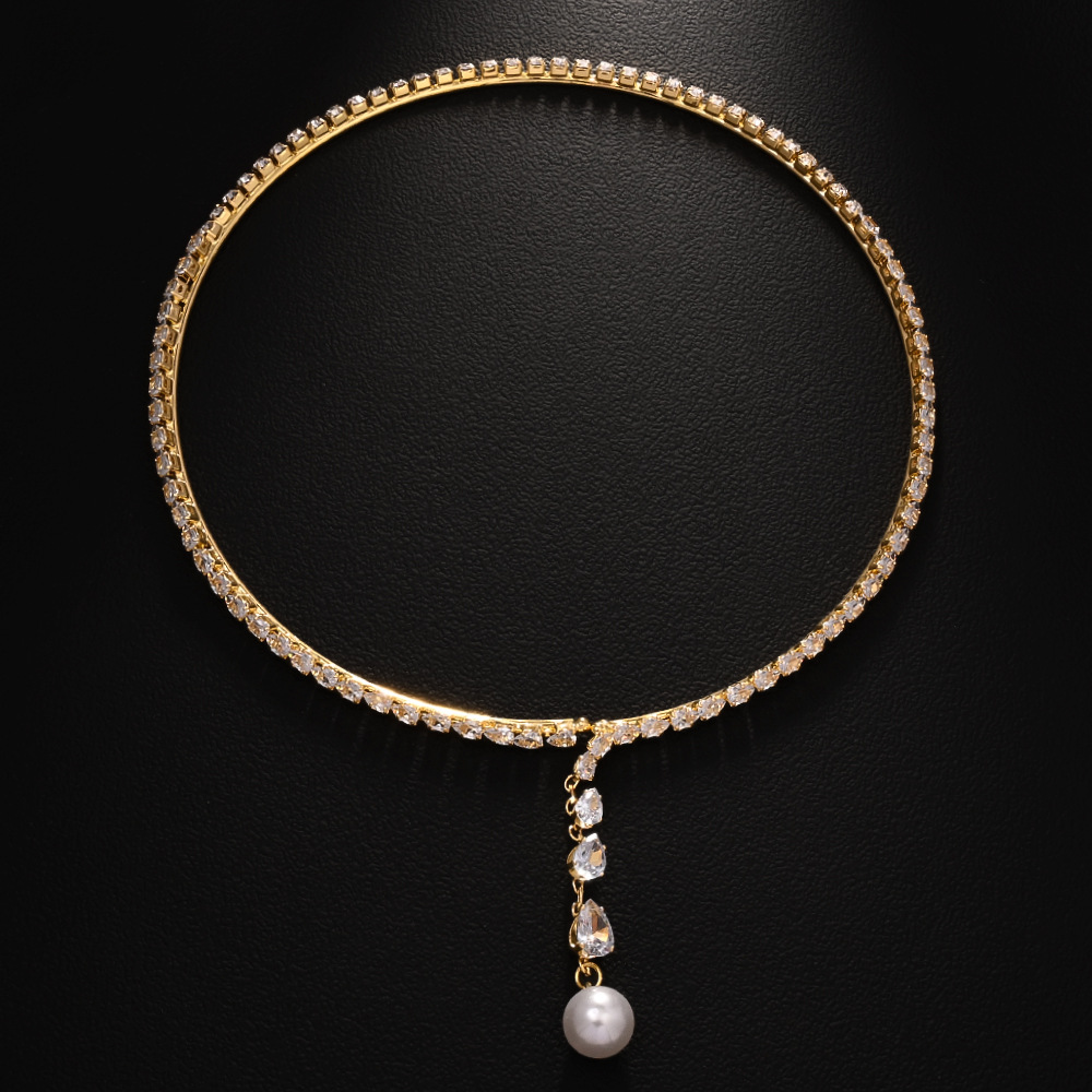 AliExpress venta caliente de perlas clavícula de collar de diamante francés retrógrado collar ajustable