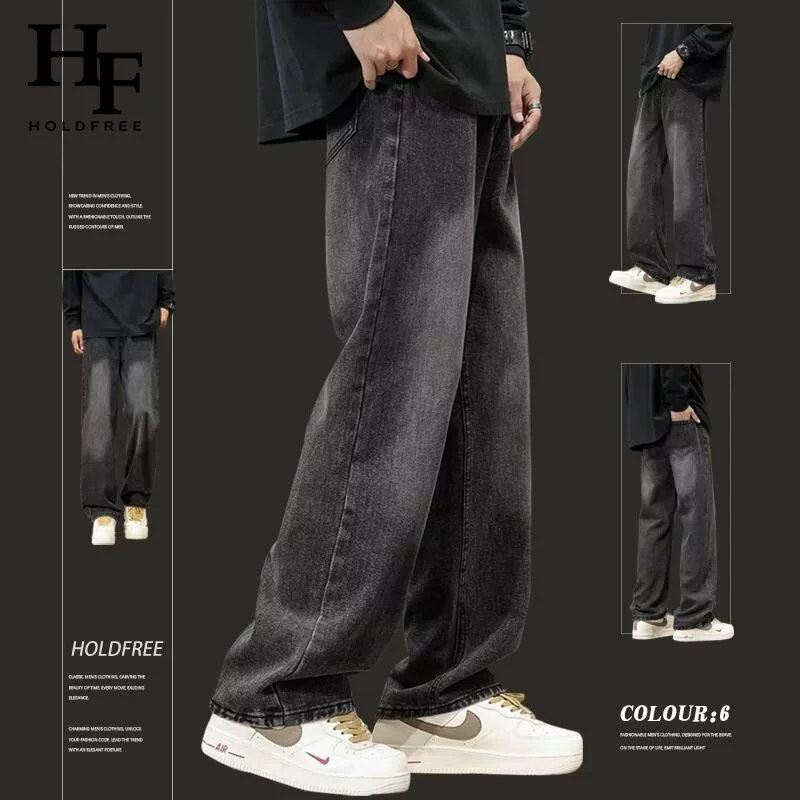 Черные прямые джинсы мужские весенние и осенние американские высокие уличные брюки прилив мальчики брюки свободные широкие брюки