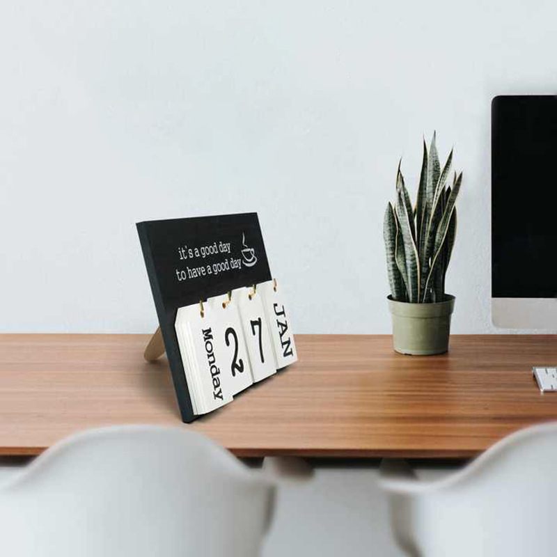 Calendario de madera creativo cuadrado decoración Oficina Calendario de escritorio base hogar dormitorio Calendario de madera soporte