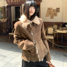 2025新款复古加绒翻领长袖外套女装冬季气质休闲棉衣显瘦百搭棉袄