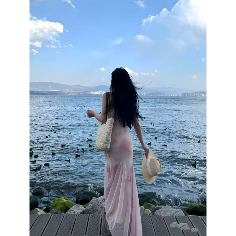 タイのドーパミン島の休暇の雰囲気純粋な欲望甘くてスパイシーなスーパーフェアリーガール花柄メッシュヒップカバーサスペンダーロングスカート|undefined