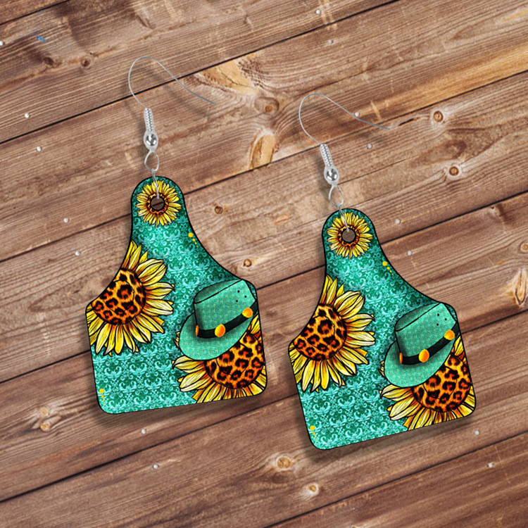 Aretes De Madera De Doble Cara Con Cabeza De Vaca Girasol Cactus Del Desierto Retro display picture 5