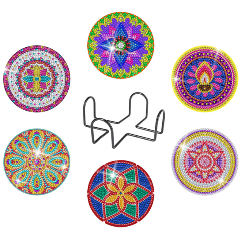 Personalizada taza de pintura de diamante transfronteriza almohadilla de taza de diamante redonda almohadilla mandala perimetral de pintura de diamante DIY