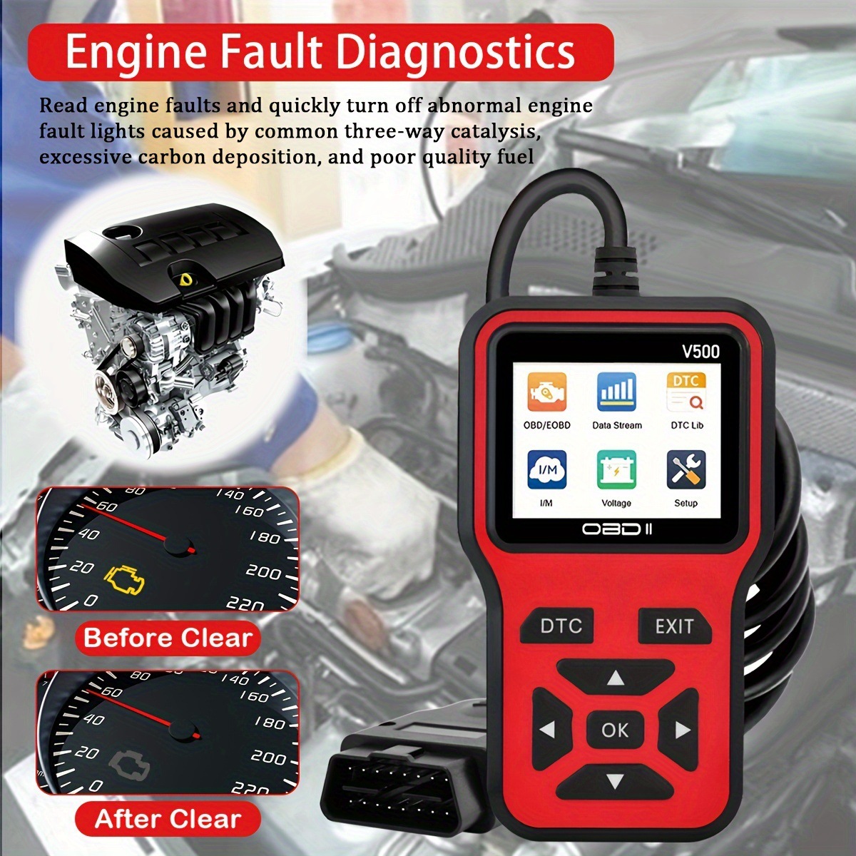 V500 Car Fault Detector Diagnostic Instrument Obd2 Decoder Eraser Universal Display Accurate Decoding