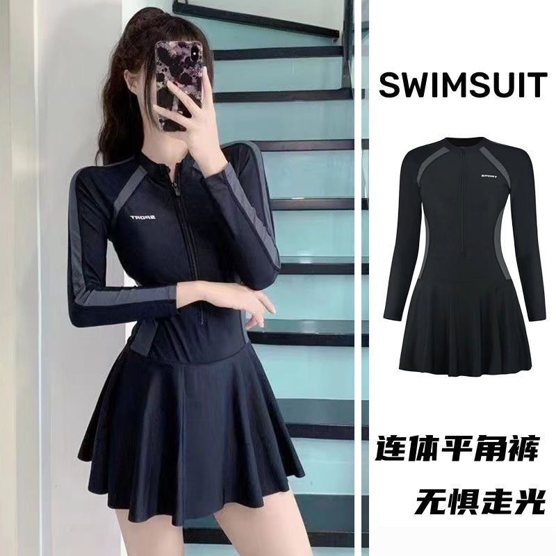 Summer New Fashion Slimming Swimsuit Women's Belly-Covering Suspender Conservative One-Piece Swimsuit Hot Spring Sports Swimsuit