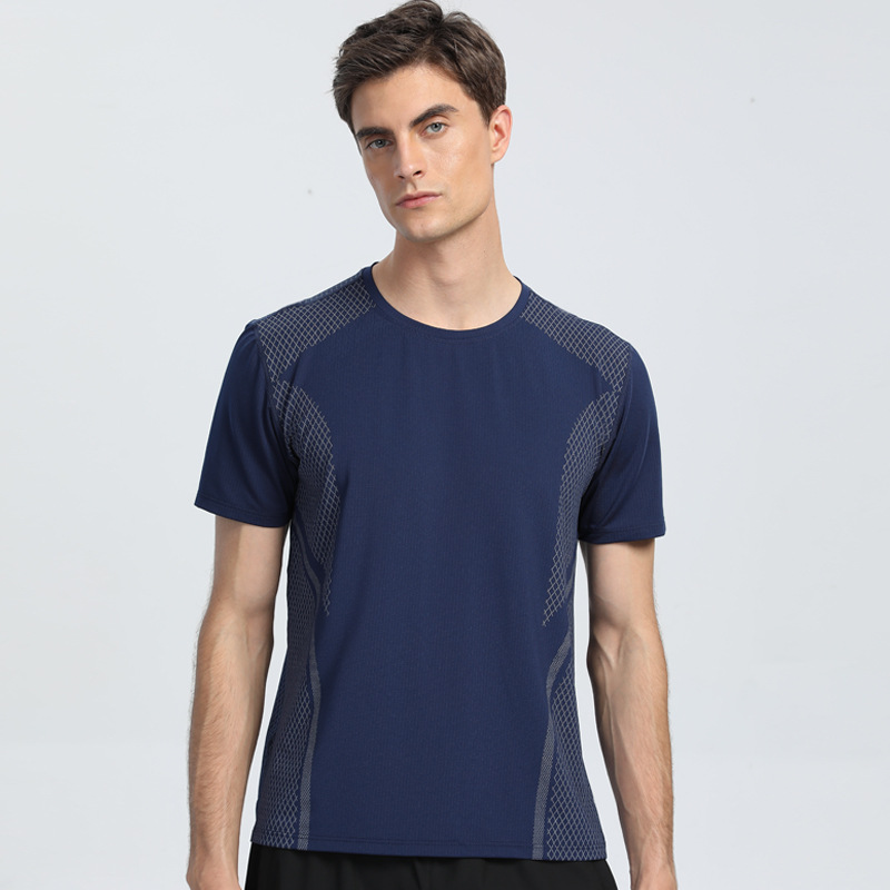 Transfronterizo impreso sudor-absorbente de secado rápido camiseta de los hombres verano nuevo cuello redondo estiramiento transpirable de manga corta deportes ropa de entrenamiento al aire libre