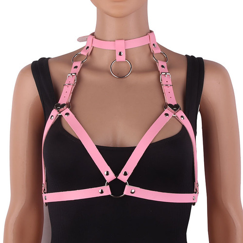 Hot-selling European and American sexy bondage restraint belt fashionable heart-shaped decoration leather choker bustier integrated accessory